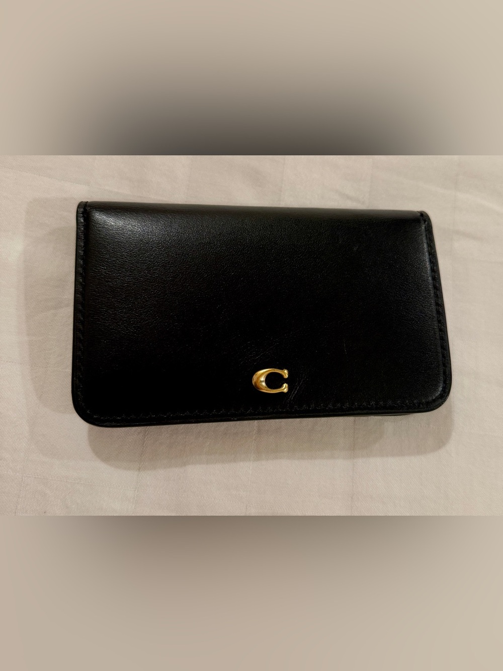 Coach Black Leather Phone Case with Gold 'C' Accent Essential Slim Card Case